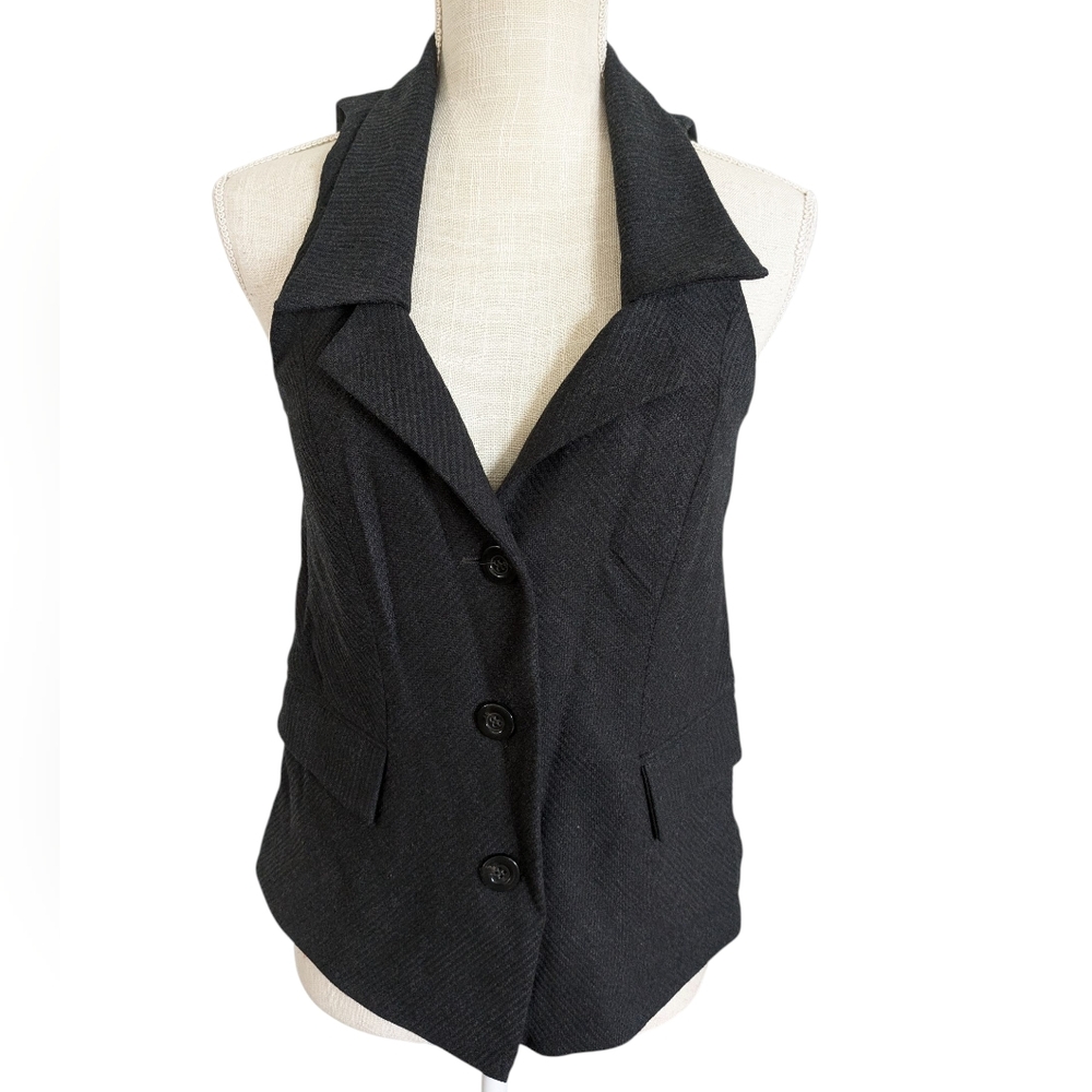Diane Von Furstenberg Womens‎ Wool Buttoned Vest Dark Charcoal Gray